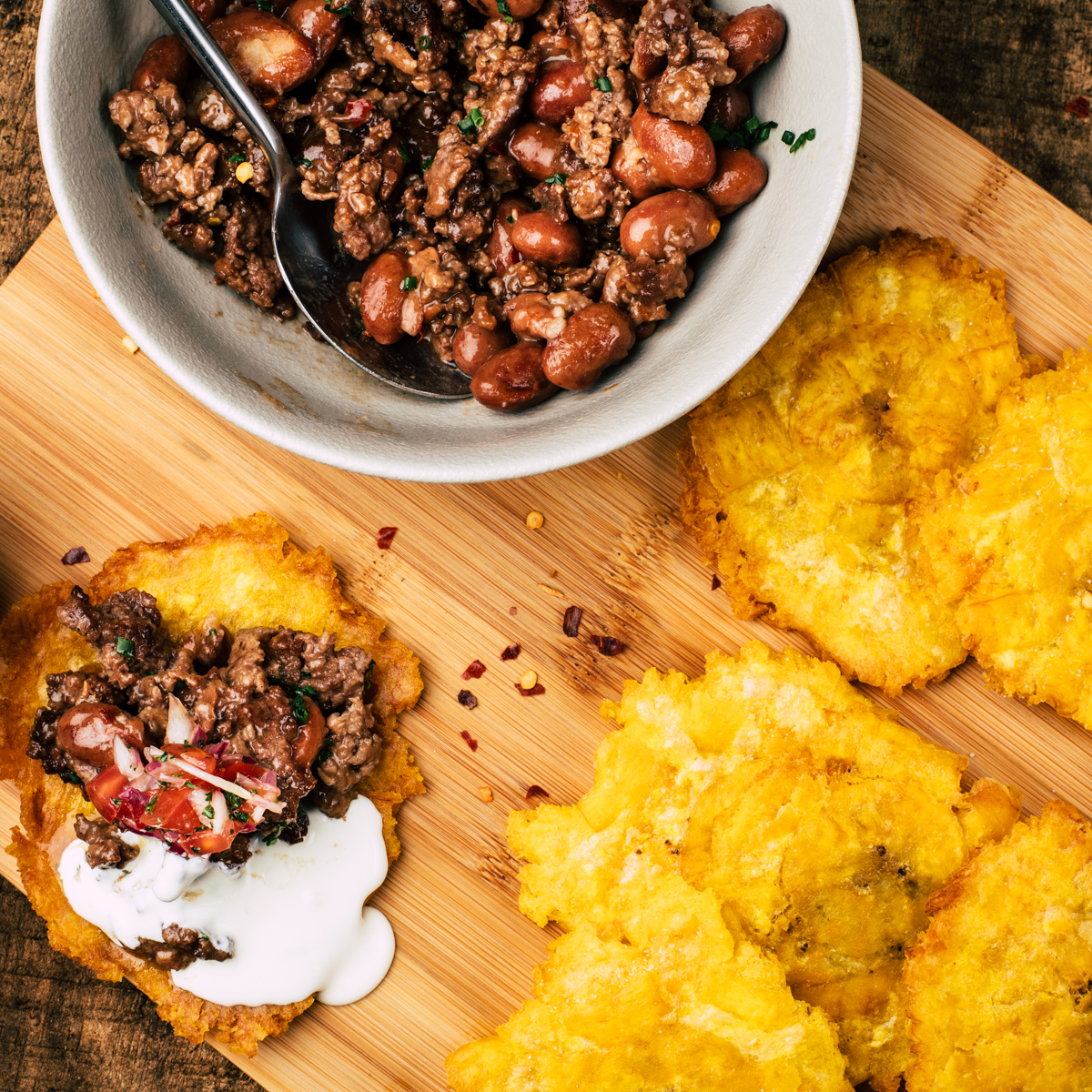 Patacones con Carne y Pico de Gallo 🌶️